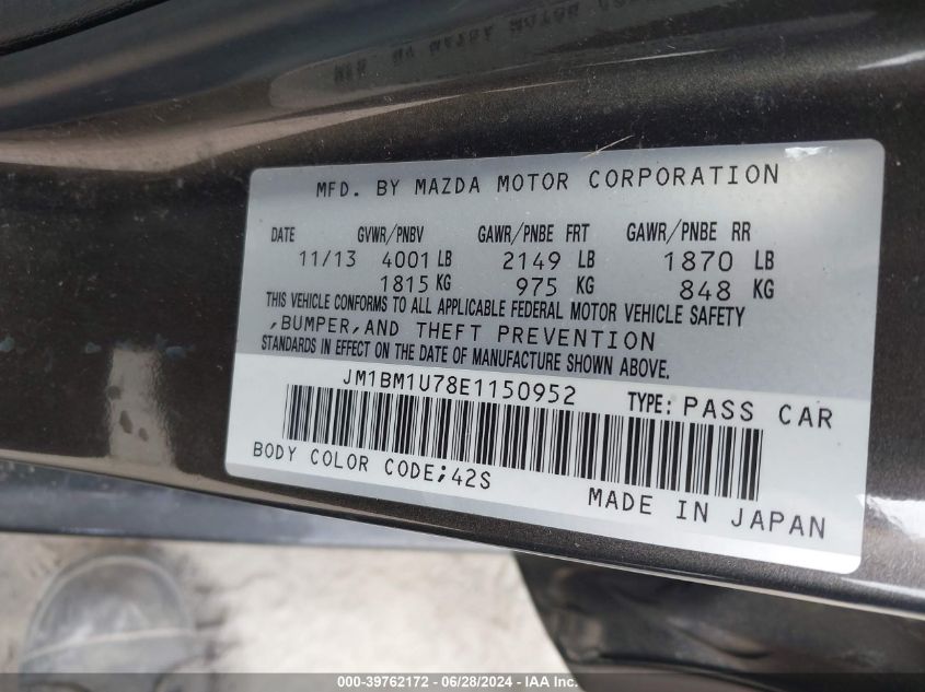 2014 Mazda 3 Sport VIN: JM1BM1U78E1150952 Lot: 39762172