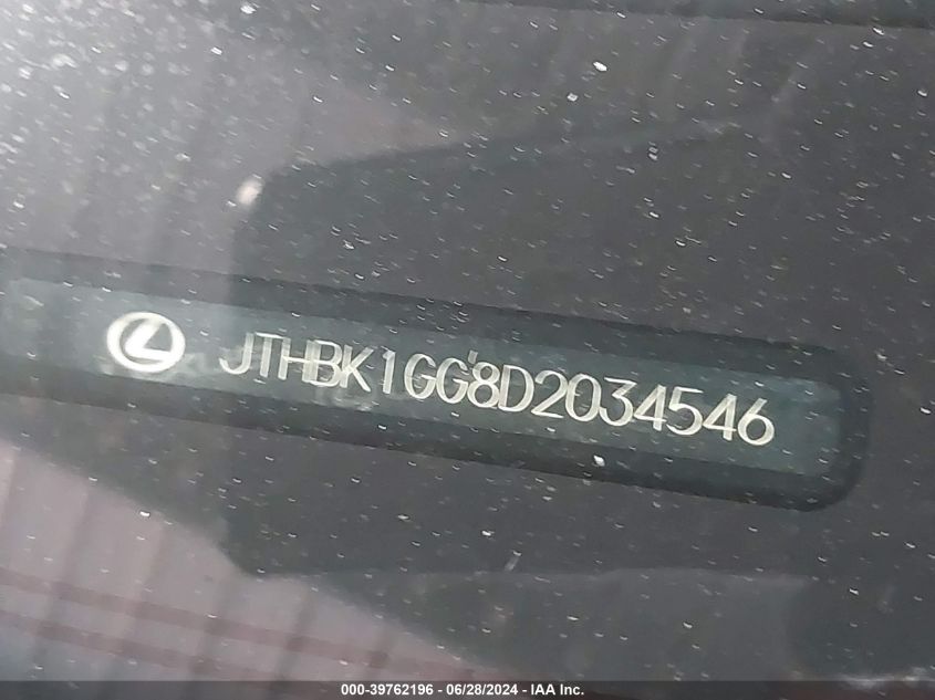 2013 Lexus Es 350 350 VIN: JTHBK1GG8D2034546 Lot: 39762196