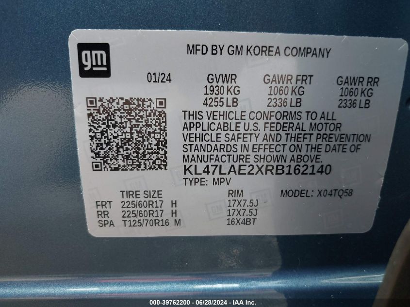 2024 Buick Envista Preferred Fwd VIN: KL47LAE2XRB162140 Lot: 39762200