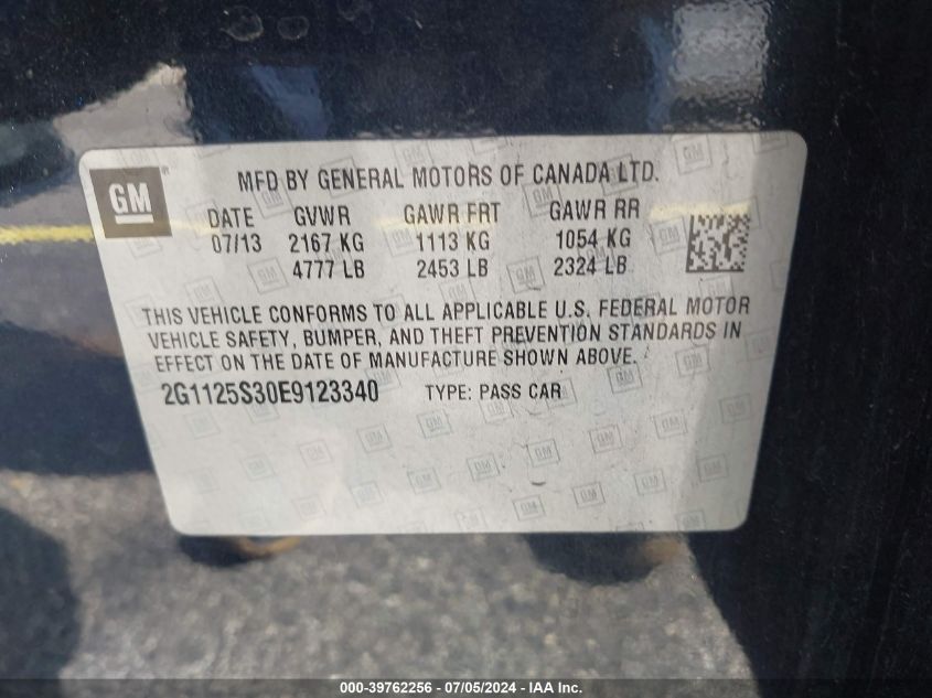 2014 Chevrolet Impala 2Lt VIN: 2G1125S30E9123340 Lot: 43293694