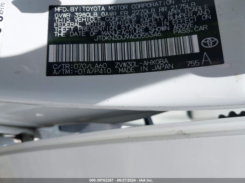 2010 Toyota Prius Iv VIN: JTDKN3DU9A0055346 Lot: 39762267