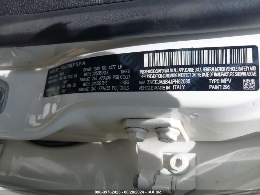 2018 Jeep Renegade Latitude VIN: ZACCJABB4JPH82085 Lot: 39762425