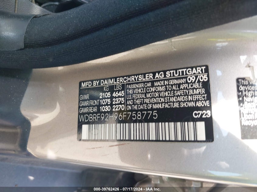 2006 Mercedes-Benz C 280 Luxury 4Matic VIN: WDBRF92H96F758775 Lot: 39762426