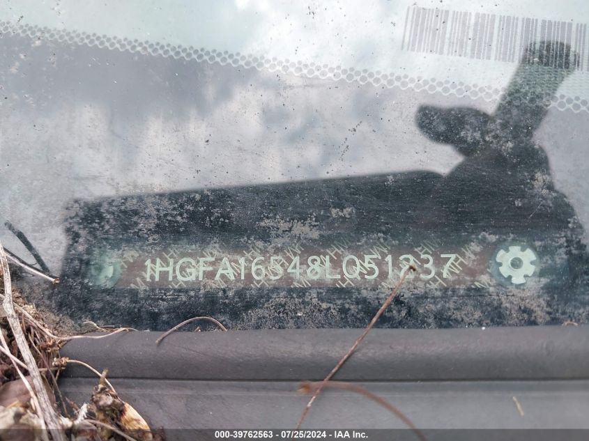 2008 Honda Civic Lx VIN: 1HGFA16548L051237 Lot: 39762563