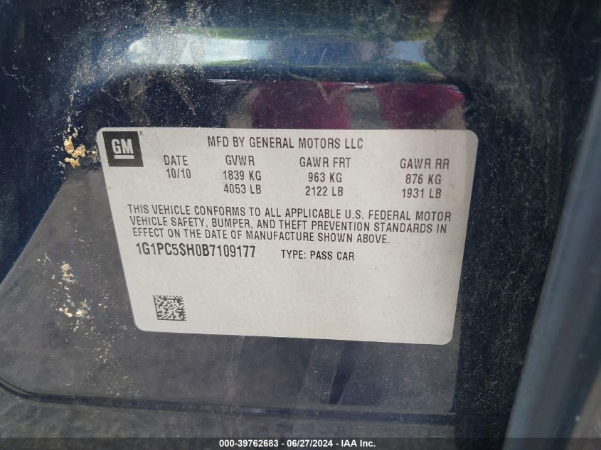 2011 Chevrolet Cruze Ls VIN: 1G1PC5SH0B7109177 Lot: 39762683