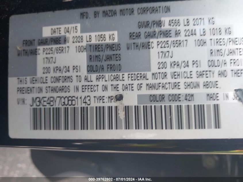 2016 Mazda Cx-5 Sport VIN: JM3KE4BY7G0661143 Lot: 39762802