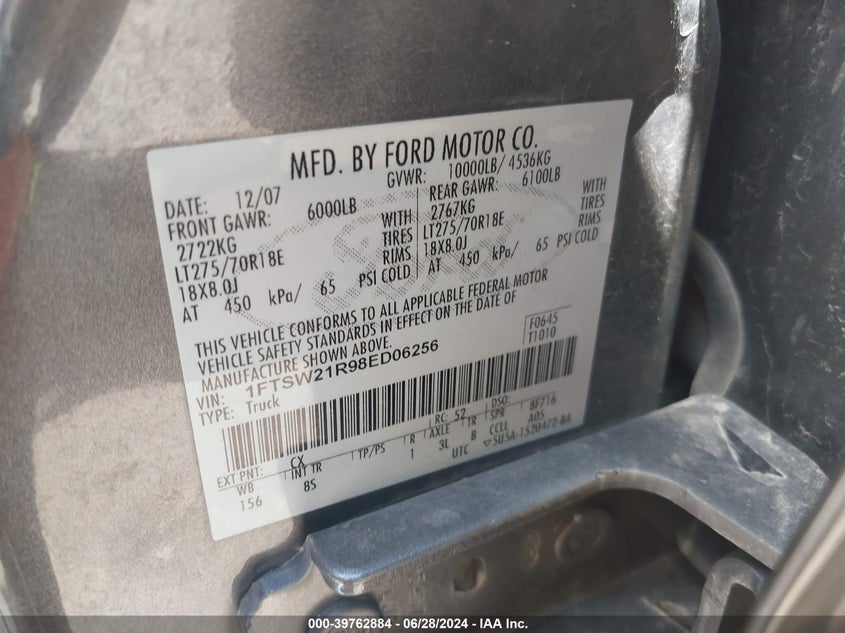 2008 Ford F-250 Fx4/Harley-Davidson/King Ranch/Lariat/Xl/Xlt VIN: 1FTSW21R98ED06256 Lot: 39762884