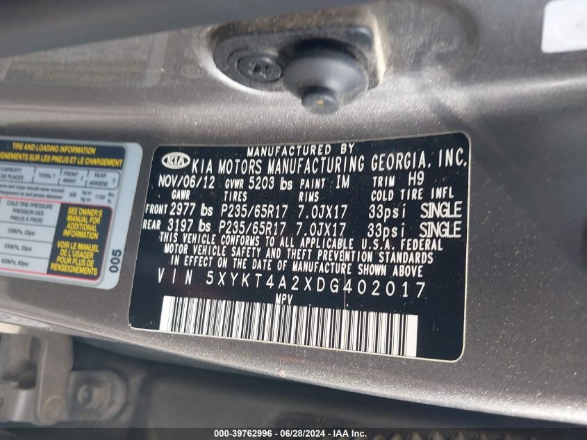 2013 KIA SORENTO LX V6 - 5XYKT4A2XDG402017