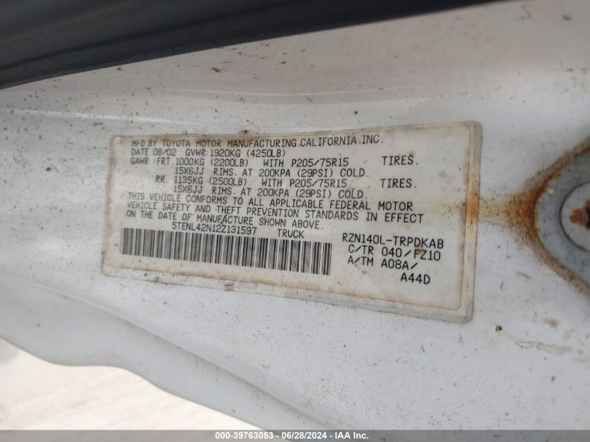 2002 Toyota Tacoma VIN: 5TENL42N12Z131597 Lot: 39763053