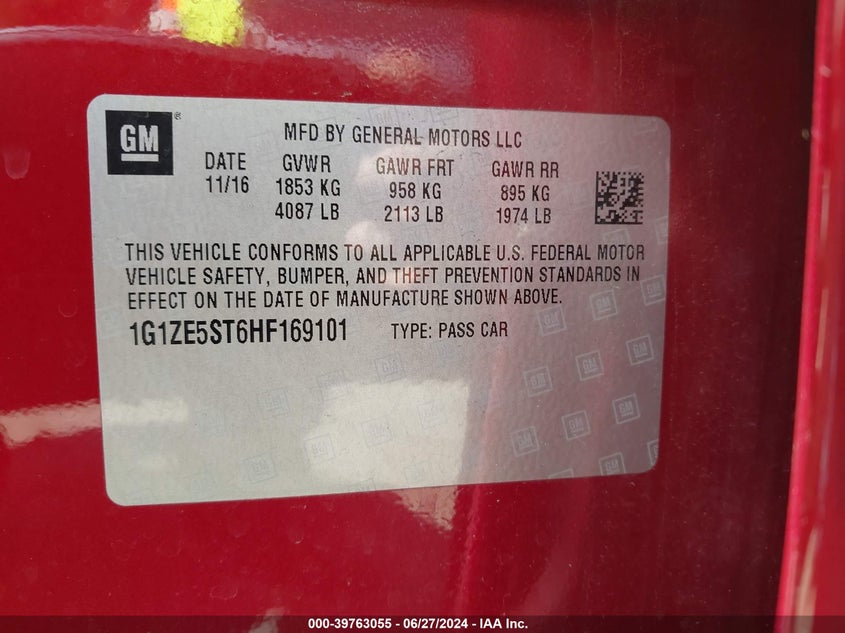 2017 Chevrolet Malibu 1Lt VIN: 1G1ZE5ST6HF169101 Lot: 39763055