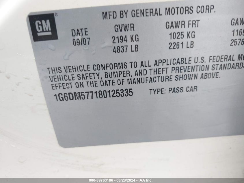 2008 Cadillac Cts Standard VIN: 1G6DM577180125335 Lot: 39763186