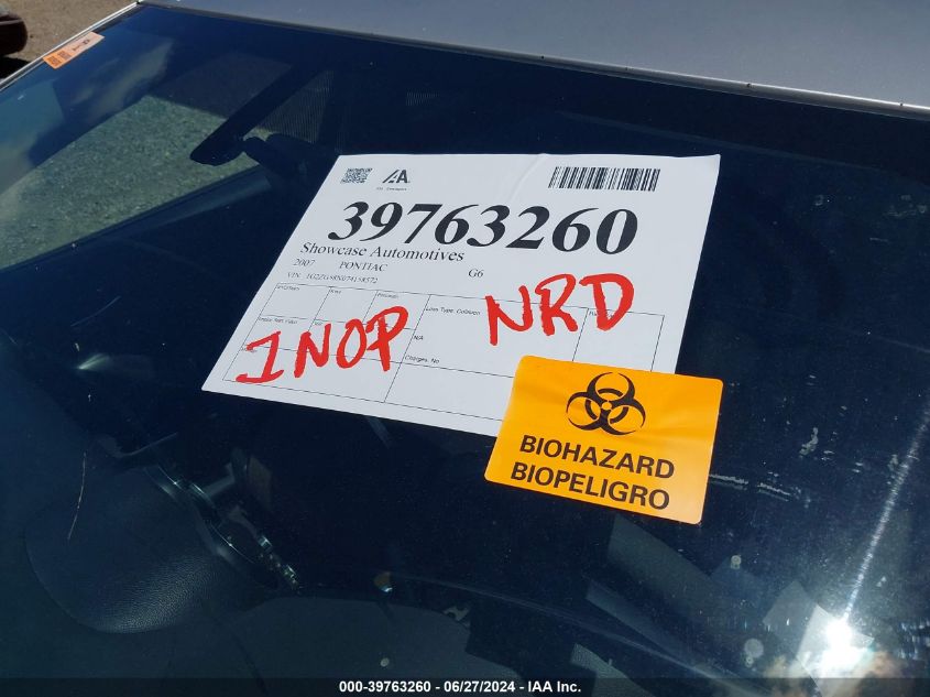 2007 Pontiac G6 VIN: 1G2ZG58N074158572 Lot: 39763260