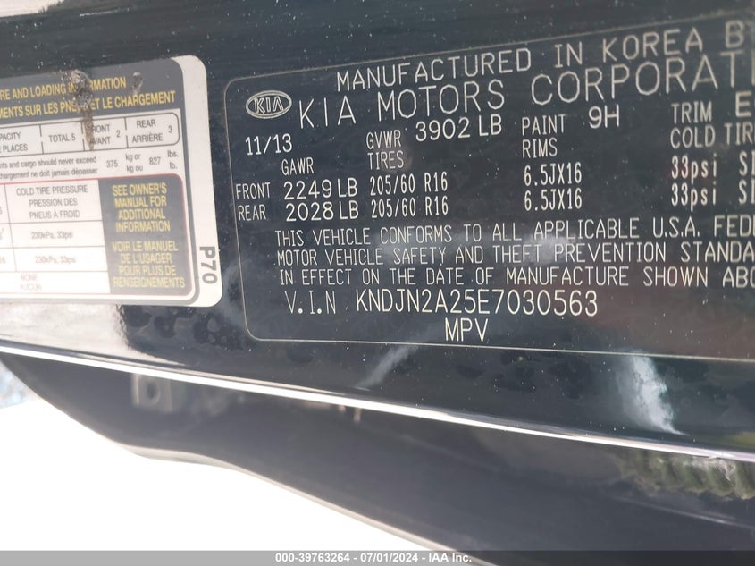 2014 Kia Soul VIN: KNDJN2A25E7030563 Lot: 39763264