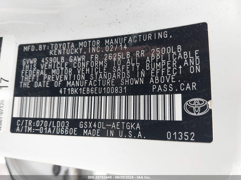 4T1BK1EB6EU100831 2014 Toyota Avalon Xle
