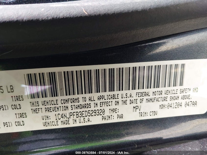 2014 JEEP PATRIOT LATITUDE - 1C4NJPFB3ED529320