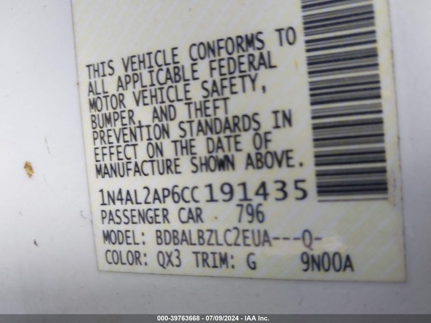 1N4AL2AP6CC191435 2012 Nissan Altima 2.5 S