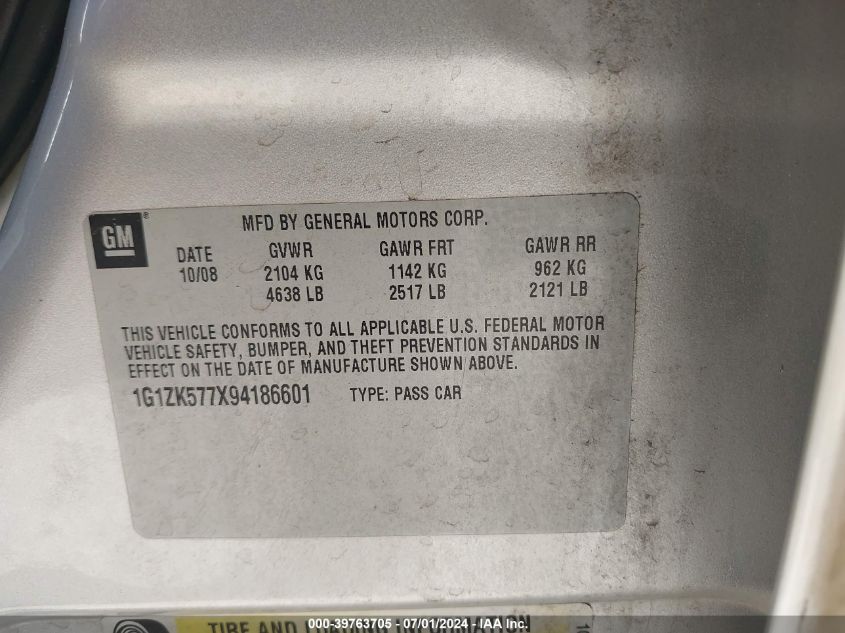 2009 Chevrolet Malibu Ltz VIN: 1G1ZK577X94186601 Lot: 39763705