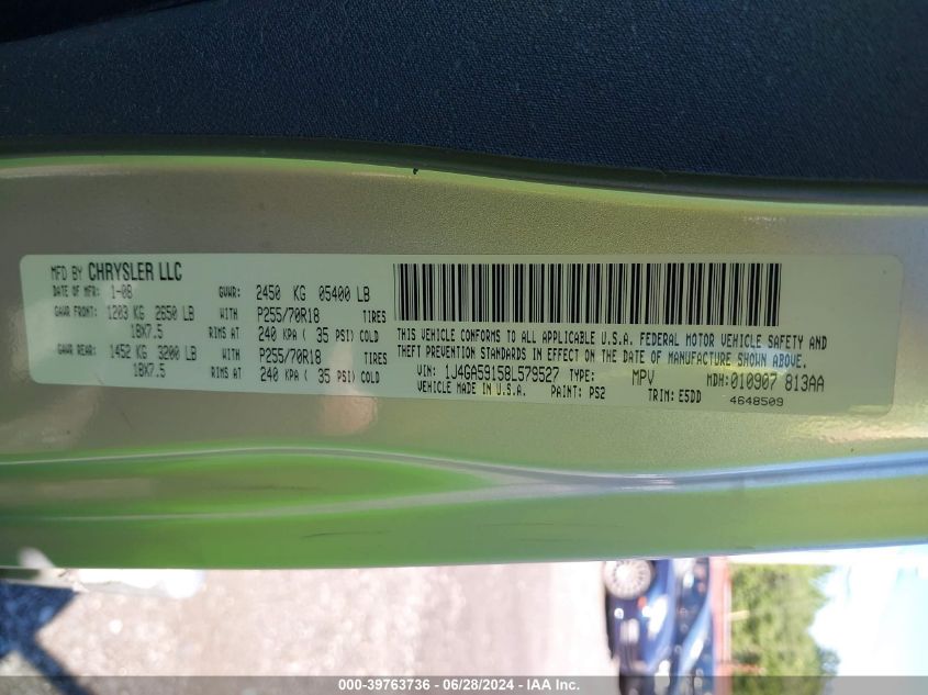 2008 Jeep Wrangler Unlimited Sahara VIN: 1J4GA59158L579527 Lot: 39763736