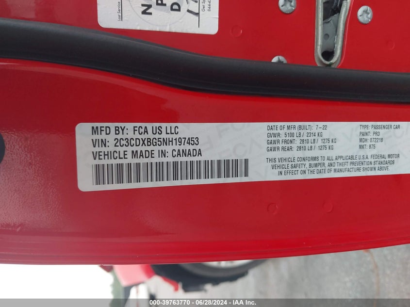 2022 Dodge Charger Sxt VIN: 2C3CDXBG5NH197453 Lot: 39763770