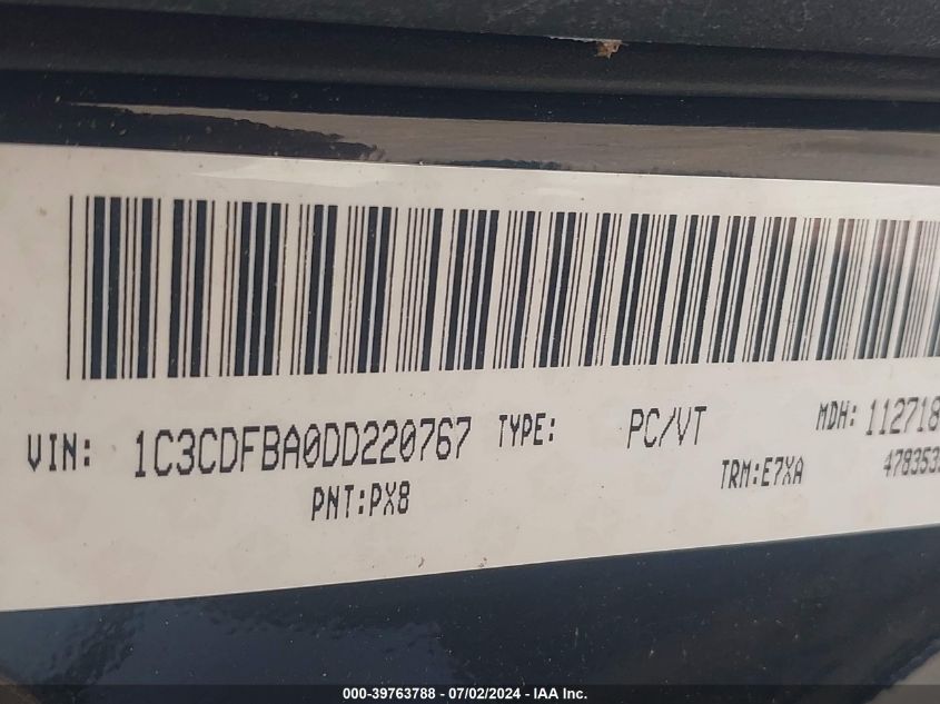 2013 Dodge Dart Sxt/Rallye VIN: 1C3CDFBA0DD220767 Lot: 39763788