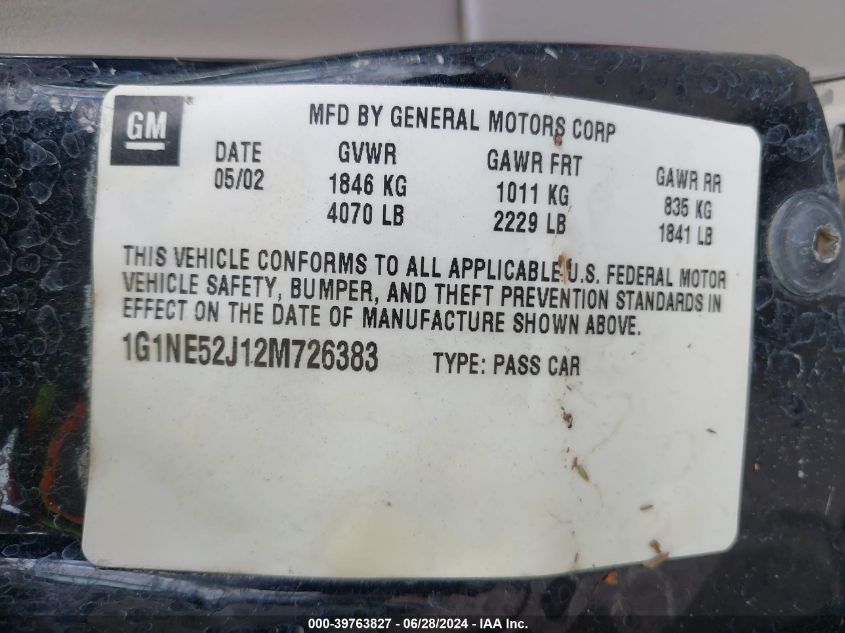 2002 Chevrolet Malibu Ls VIN: 1G1NE52J12M726383 Lot: 39763827