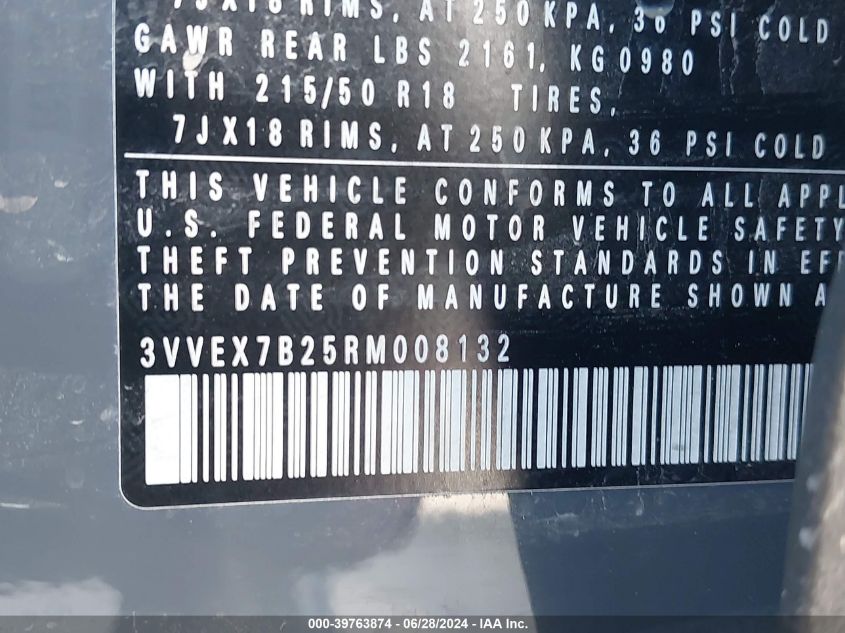 2024 Volkswagen Taos 1.5T Se VIN: 3VVEX7B25RM008132 Lot: 39763874