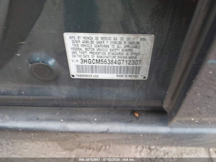 2004 Honda Accord 2.4 Lx VIN: 3HGCM56384G712307 Lot: 39763957
