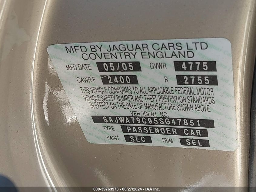 2005 Jaguar Xj Xj8 L VIN: SAJWA79C95SG47851 Lot: 39763973