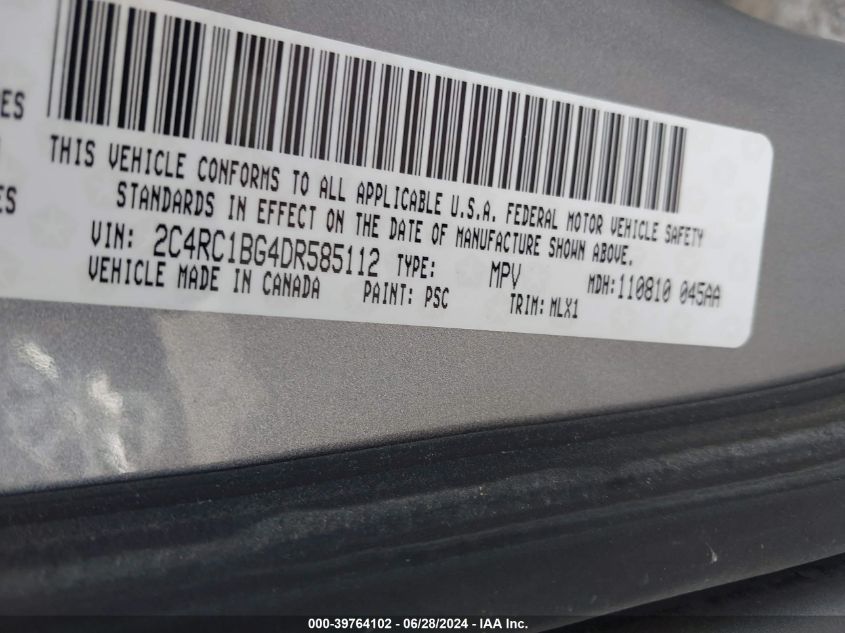 2013 Chrysler Town & Country Touring VIN: 2C4RC1BG4DR585112 Lot: 39764102