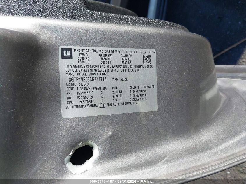 2012 GMC Sierra 1500 Sle VIN: 3GTP1VE09CG311718 Lot: 39764167