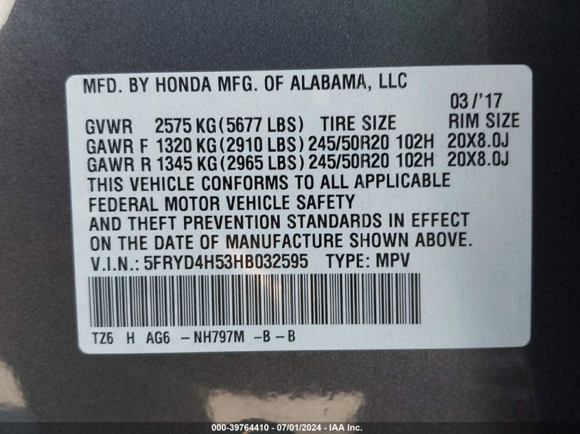 5FRYD4H53HB032595 2017 Acura Mdx Technology Package