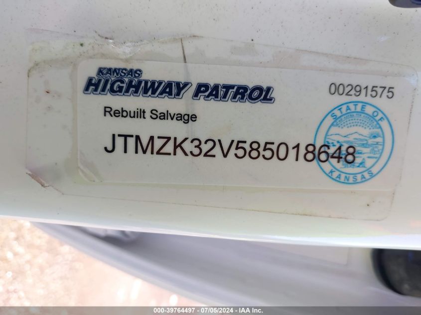 2008 Toyota Rav4 Sport V6 VIN: JTMZK32V585018648 Lot: 39764497