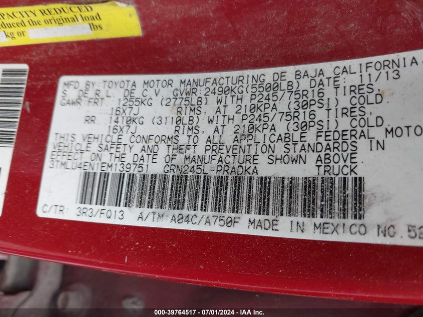 2014 TOYOTA TACOMA BASE V6 - 3TMLU4EN1EM139751