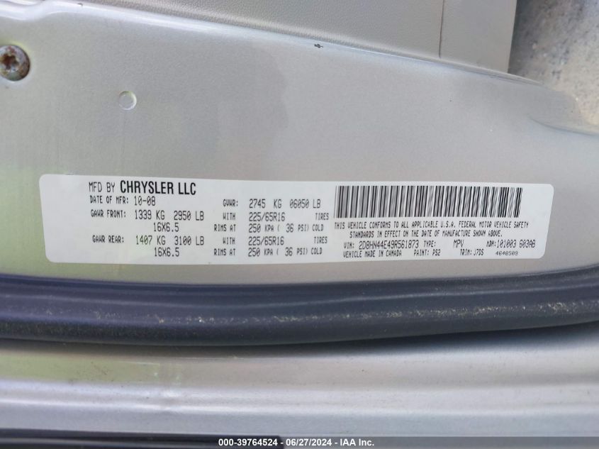 2009 Dodge Grand Caravan Se VIN: 2D8HN44E49R561873 Lot: 39764524