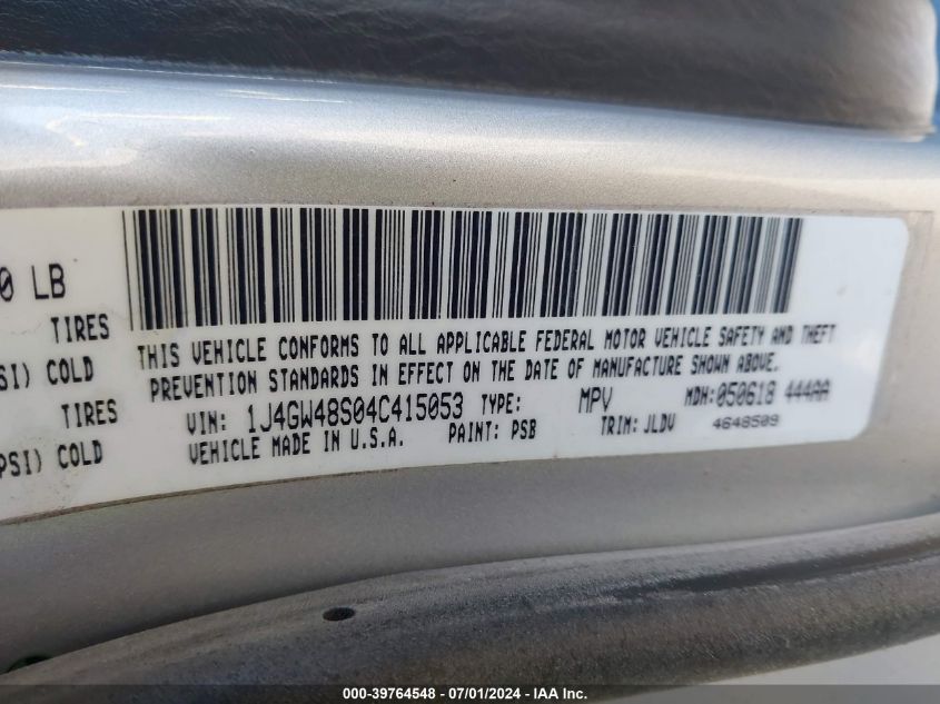 2004 Jeep Grand Cherokee Laredo VIN: 1J4GW48S04C415053 Lot: 39764548