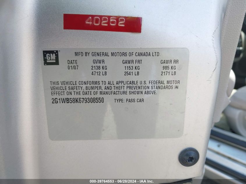 2007 Chevrolet Impala Ls VIN: 2G1WB58K679308550 Lot: 39764553