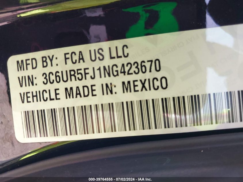 2022 Ram 2500 Laramie VIN: 3C6UR5FJ1NG423670 Lot: 39764555
