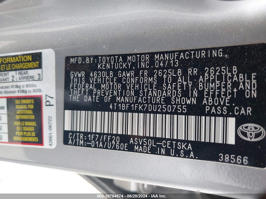 2013 TOYOTA CAMRY SE - 4T1BF1FK7DU250755