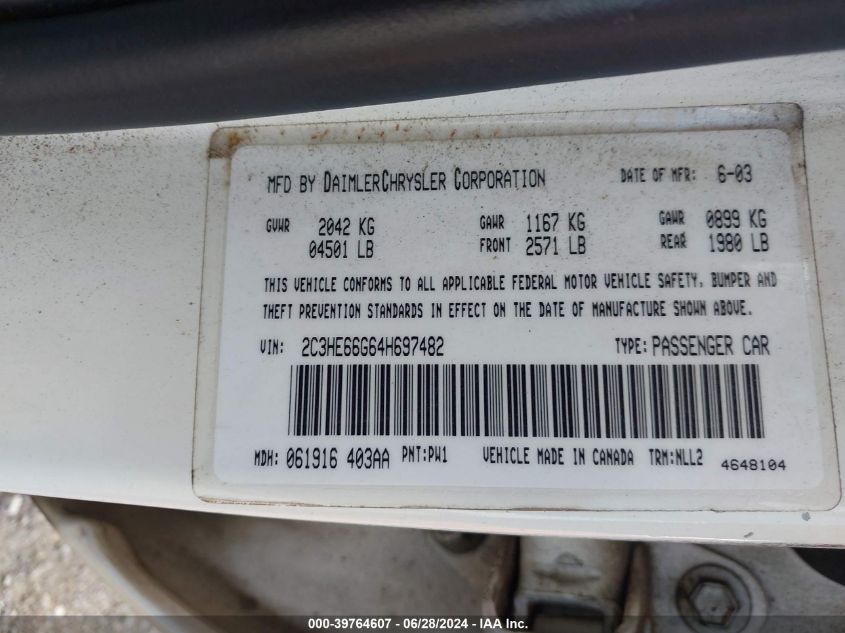 2004 Chrysler 300M VIN: 2C3HE66G64H697482 Lot: 39764607