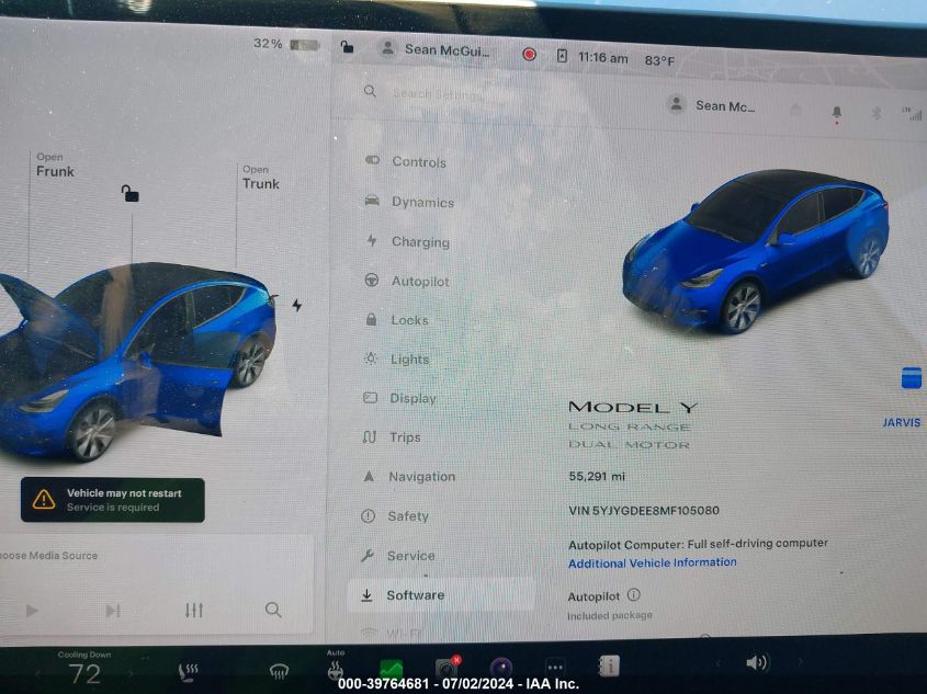 2021 Tesla Model Y Long Range Dual Motor All-Wheel Drive VIN: 5YJYGDEE8MF105080 Lot: 39764681