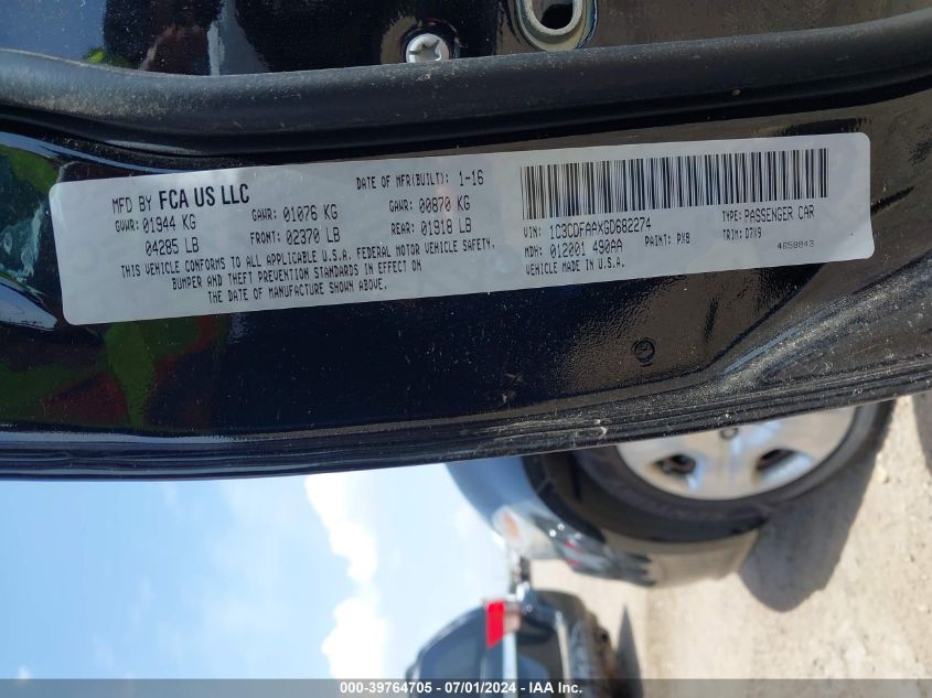 2016 Dodge Dart Se VIN: 1C3CDFAAXGD682274 Lot: 39764705