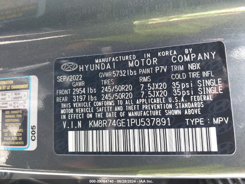 2023 Hyundai Palisade Calligraphy VIN: KM8R74GE1PU537891 Lot: 39764740