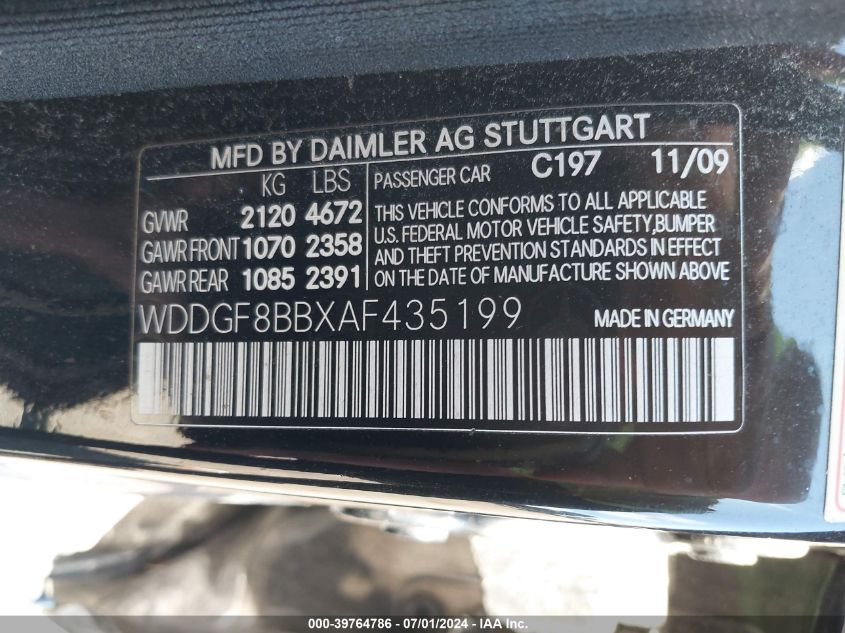 2010 Mercedes-Benz C-Class C 300 Sport/Luxury 4Matic VIN: WDDGF8BBXAF435199 Lot: 39764786