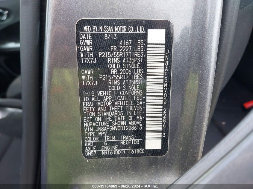 2013 Nissan Juke S VIN: JN8AF5MV0DT228613 Lot: 39764869