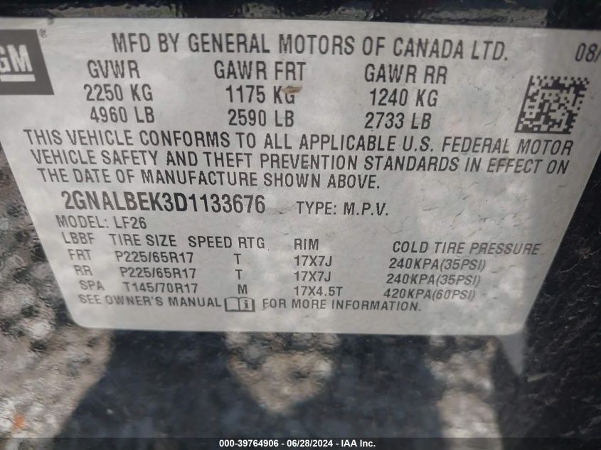 2013 Chevrolet Equinox Ls VIN: 2GNALBEK3D1133676 Lot: 39764906