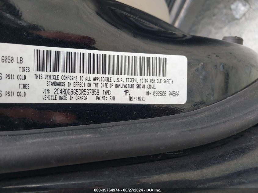 2013 Dodge Grand Caravan Se VIN: 2C4RDGBG5DR567959 Lot: 39764974