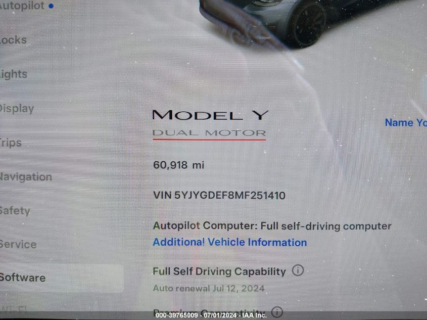 2021 Tesla Model Y Performance Dual Motor All-Wheel Drive VIN: 5YJYGDEF8MF251410 Lot: 39765009