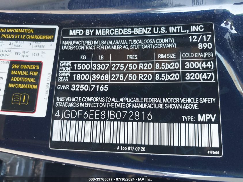 4JGDF6EE8JB072816 2018 Mercedes-Benz Gls 450 4Matic