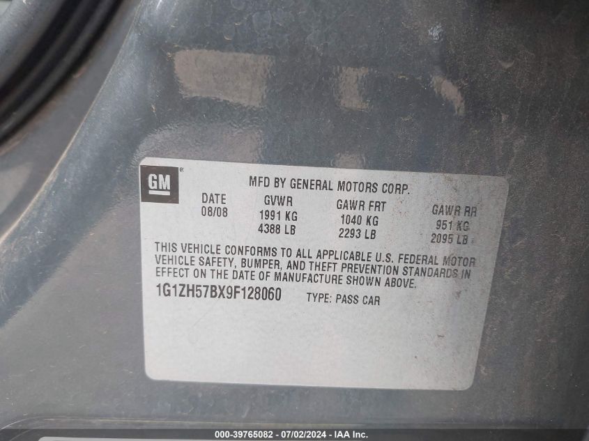 2009 Chevrolet Malibu Lt VIN: 1G1ZH57BX9F128060 Lot: 39765082