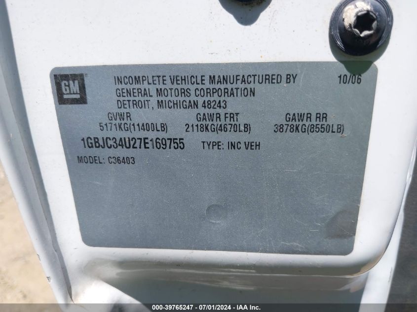 1GBJC34U27E169755 2007 Chevrolet Silverado 3500 Chassis Classic Work Truck